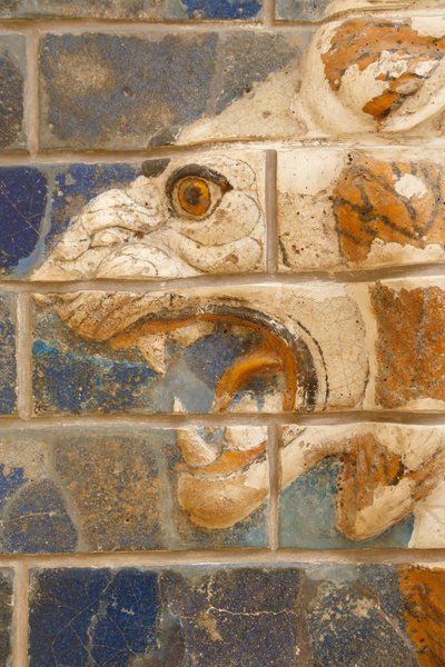 Istanbul, Türkei. Archäologisches Museum. Glasierter Ziegelsteinlöwe im Relief von der Prozessionsstraße, Babylon, aus der Zeit von Nebukadnezar II. circa 604-562 v. Chr. von Unknown